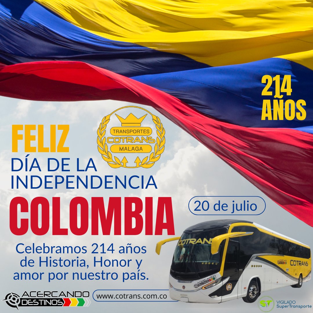 COTRANS_MALAGA's tweet photo. #Cotrans #AcercandoDestinos
Hoy en nuestro país celebramos 214 años de independencia, llenos de historia, honor y amor por nuestra patria.💪🇨🇴
¡Feliz Día de la Independencia, Colombia! 💛💛💙❤️
🎉🎊🥳
En cotrans Seguimos "Acercando Destinos"❤️💛💚🩶
#20deJulio #Colombia https://t.co/HUqKJHXHXj