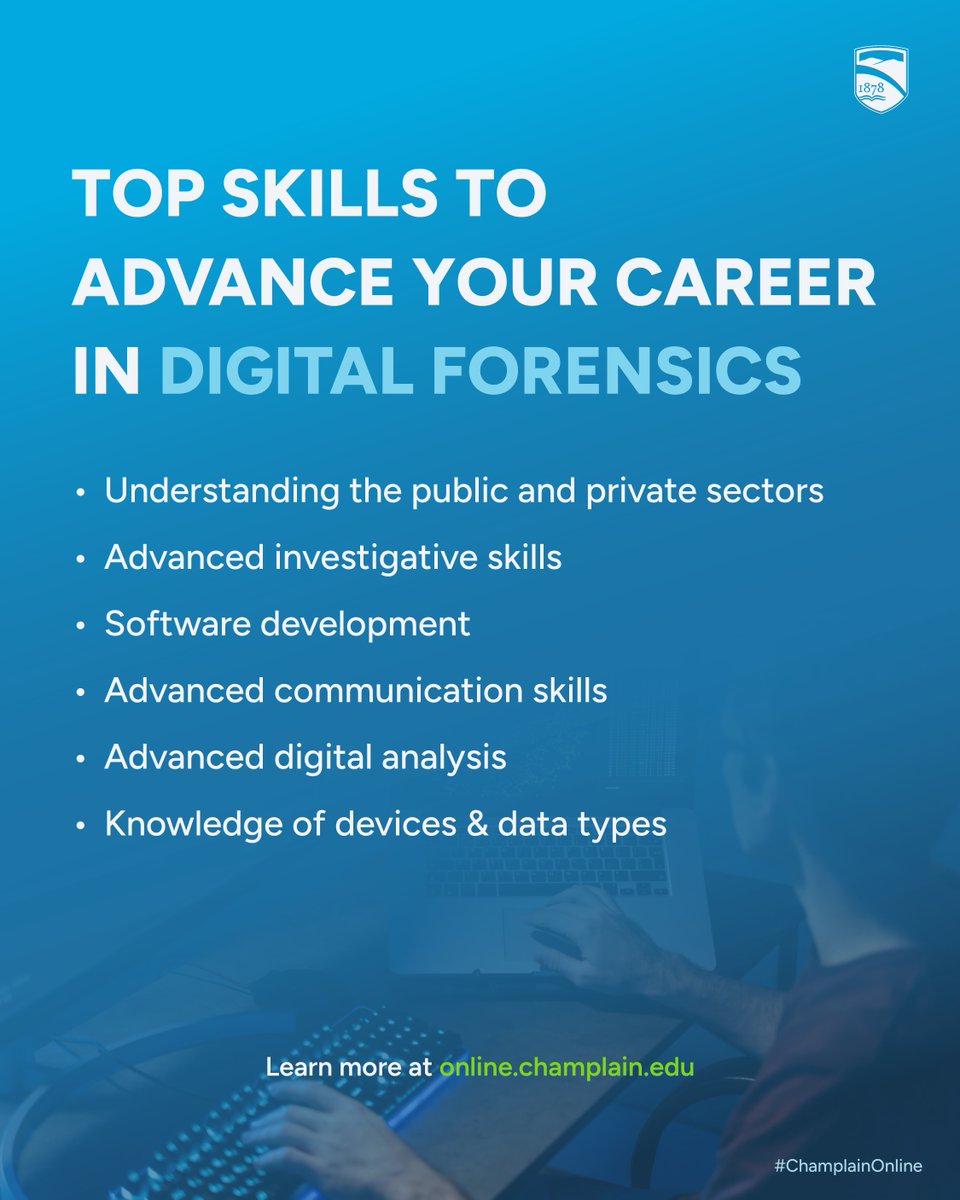 champlainonline's tweet image. Want to advance your digital forensics career? Check out these top skills you need to stand out.

Read more at online.champlain.edu/blog/advanced-….

#DigitalForensics #Cybersecurity #TechCareers #ChamplainCollegeOnline