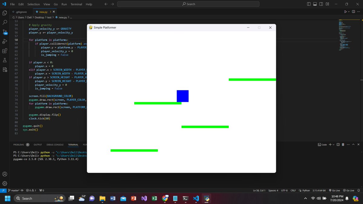 oshika__'s tweet photo. #LSPPDAY50
learnt the basics of pygame and created a simple platformer skeleton using the library
#LearningWithLeapfrog 
#60DaysOfLearning2024 https://t.co/BZIhUkcz3V