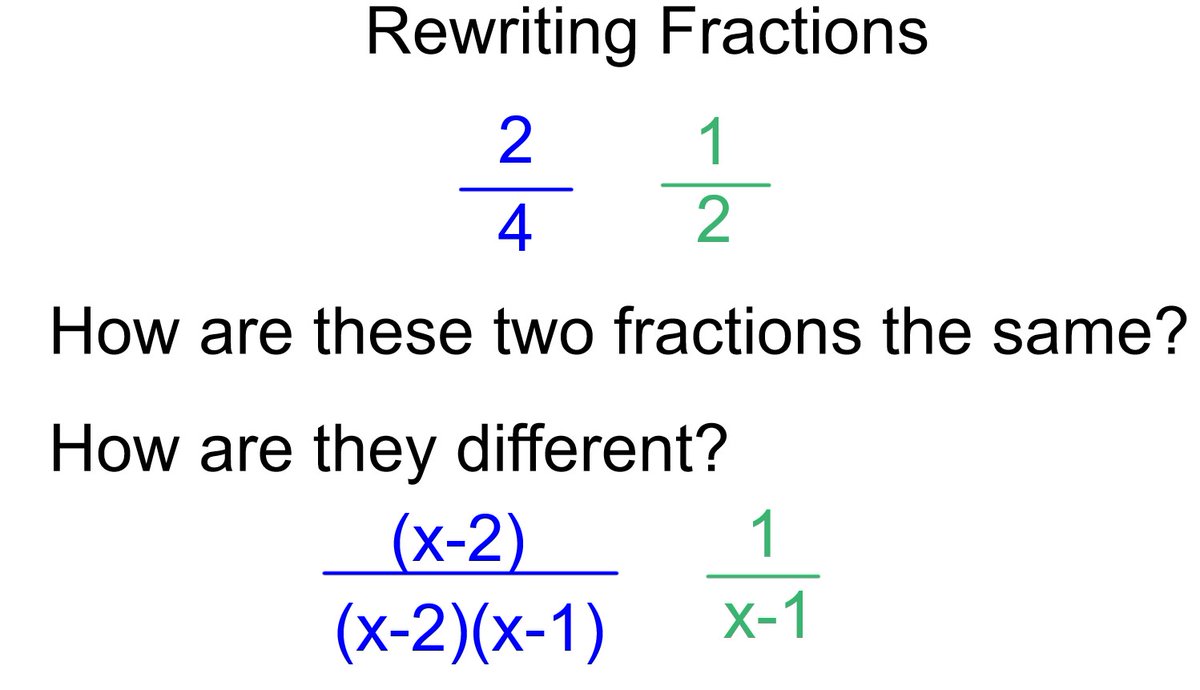 Summer lesson planning...and the graphs of the algebraics will differ by a hole.  Less is more? #MTBoS #iteachmath