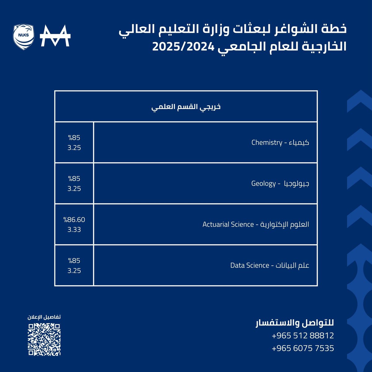 هام / أعلنت وزارة التعليم العالي عن موعد خطة الشواغر للبعثات الخارجية للعام الدراسي 2024 / 2025 اعتبارا من اليوم السبت 

كما أن يمكنكم زيارة مقر الاتحاد الوطني لطلبة الكويت - فرع المملكة المتحدة في برج السنابل - M1 لمساعدتكم في التسجيل.
#NUKS