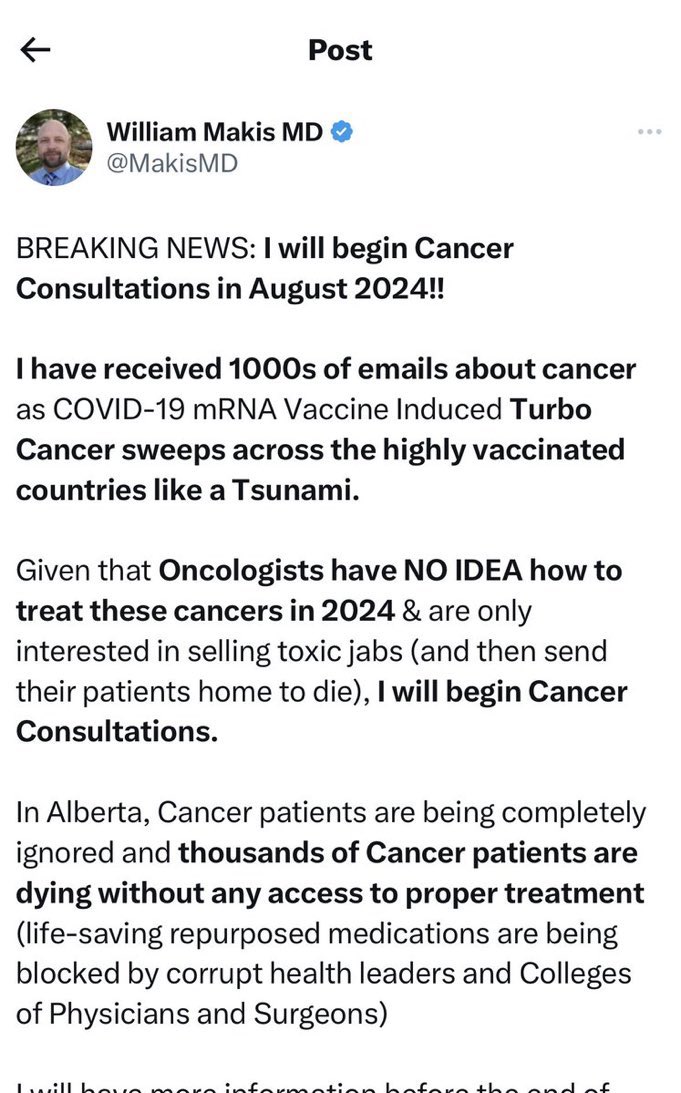 nickmmark's tweet image. This guy permanently LOST his medical license &amp;amp; was trained as a radiologist (not an oncologist), but has decided he’s just gonna charge people for quack cancer cures.

🇨🇦 can you cleanup your damn mess? Offering “cancer consultations” without a license is presumably illegal..?