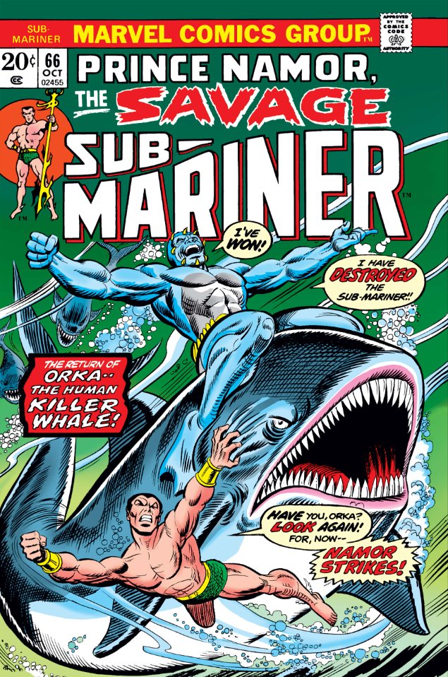 MarvelADay's tweet photo. Sub-Mariner #66, 1973. #MarvelADay #SM66
Cover: Gil Kane/Mike Esposito with John Romita

“Rise, Thou Killer Whale”
Script: Steve Gerber
Pencils: Don Heck
Inker: Don Perlin

“The Sword in the Throne”
Script: Steve Gerber
Pencils: Jim Mooney
Inker: Joe Sinnott https://t.co/kVKqrA9Kmw