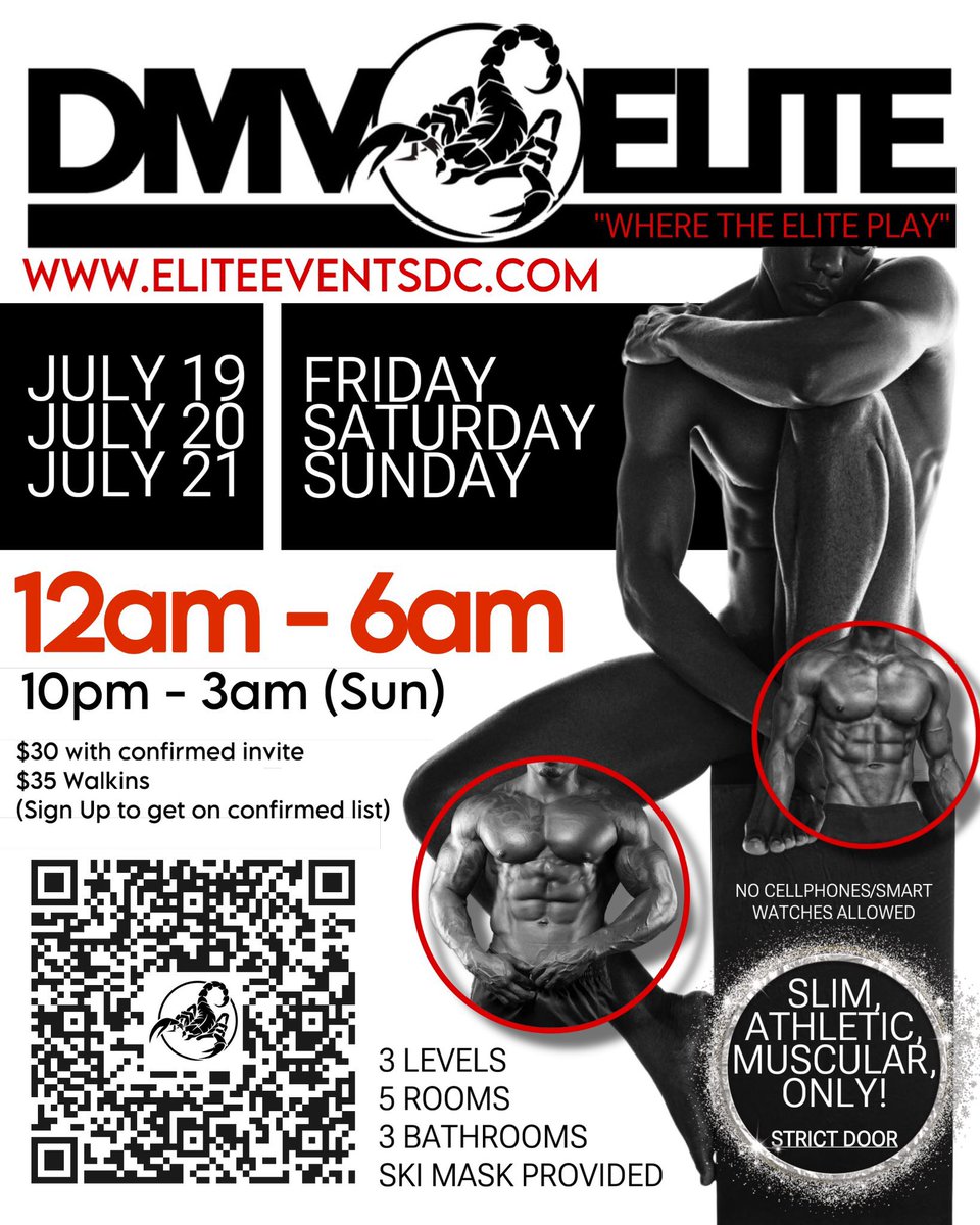 DMV_Elite_24's tweet image. #DMVElite RETURNS tonight: JULY 20th! We will have a STRICT DOOR. Invitation Only - make sure you sign up. We will check for invite confirmation at door.

- SLIM - ATHLETIC - MUSCULAR-

DMV.ELITE : Where the Elite play! 

#discretionIsKey 

Sign up TODAY!
eliteeventsdc.com
