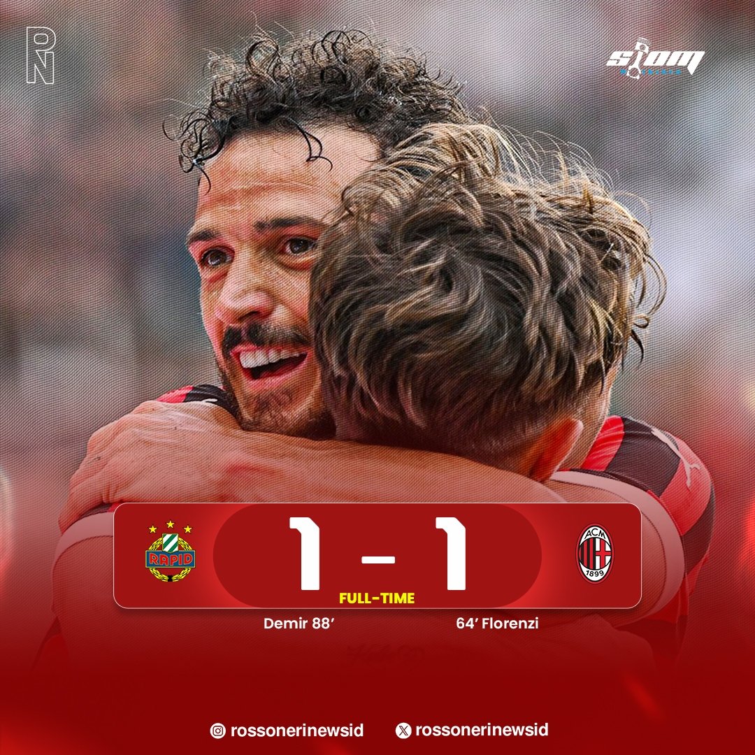 rossonerinewsid's tweet photo. FULL-TIME
SK Rapid 1- 1 AC Milan

⚽ Demir  88'

⚽ Florenzi 64'

Pertandingan perdana AC Milan dengan pelatih baru dalam laga persahabatan melawan SK Rapid harus berakhir imbang setelah gol penyeimbang dari SK Rapid di menit akhir.

Gimana pertandingannya tadi?

@siomworkshop https://t.co/HtaNlCfBBU