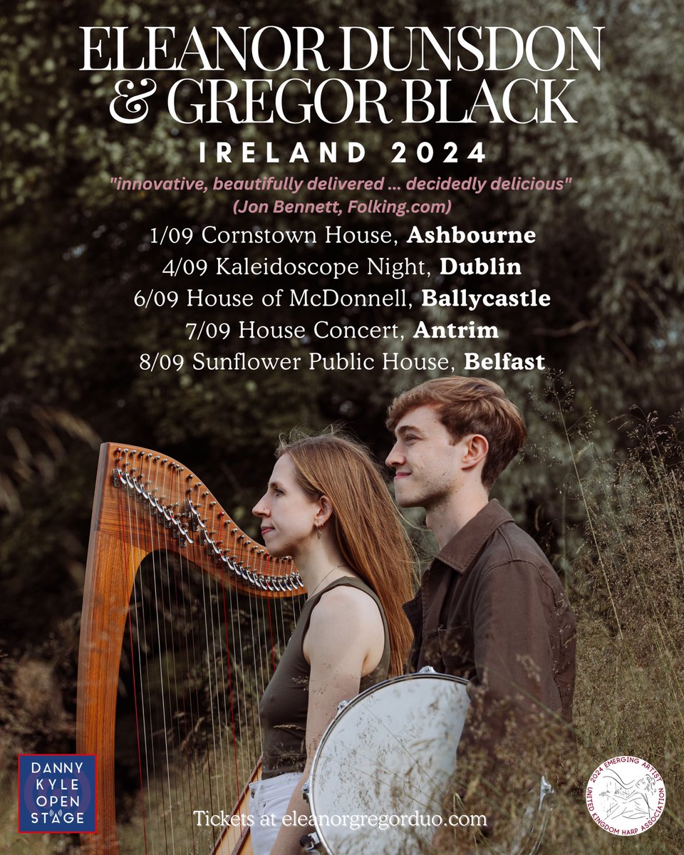 DunsdonBlackDuo's tweet image. Hello! We’re new here! 👋 We’d love to tell you about some lovely gigs we’ve got coming up very soon 💥

First up is IRELAND in September! ⭐️🌿
Join us: eleanorgregorduo.com/gigs

@cornstown_house @KaleidoscopeDub @Sunflower_Pub @bbcradioulster @RTERadio1Music @RTERadio1