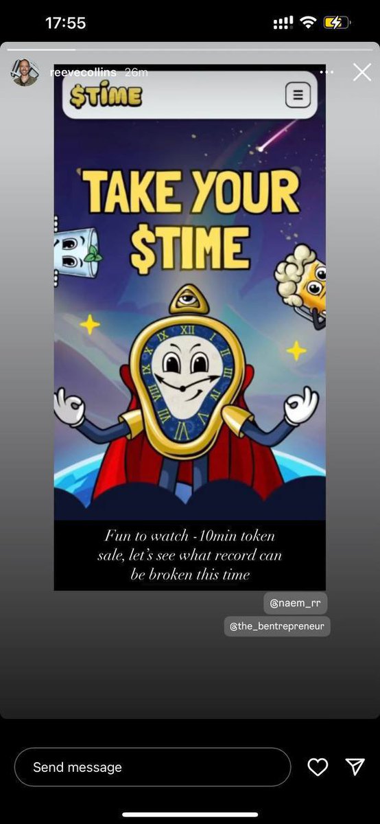 timecoinsol's tweet image. Reeve Collins, co-founder of @Tether_to, shared $TIME on his Instagram stories 📸

He surely knows the true value of $TIME. 

Such a big mention before the Presale. What can be more bullish than that?