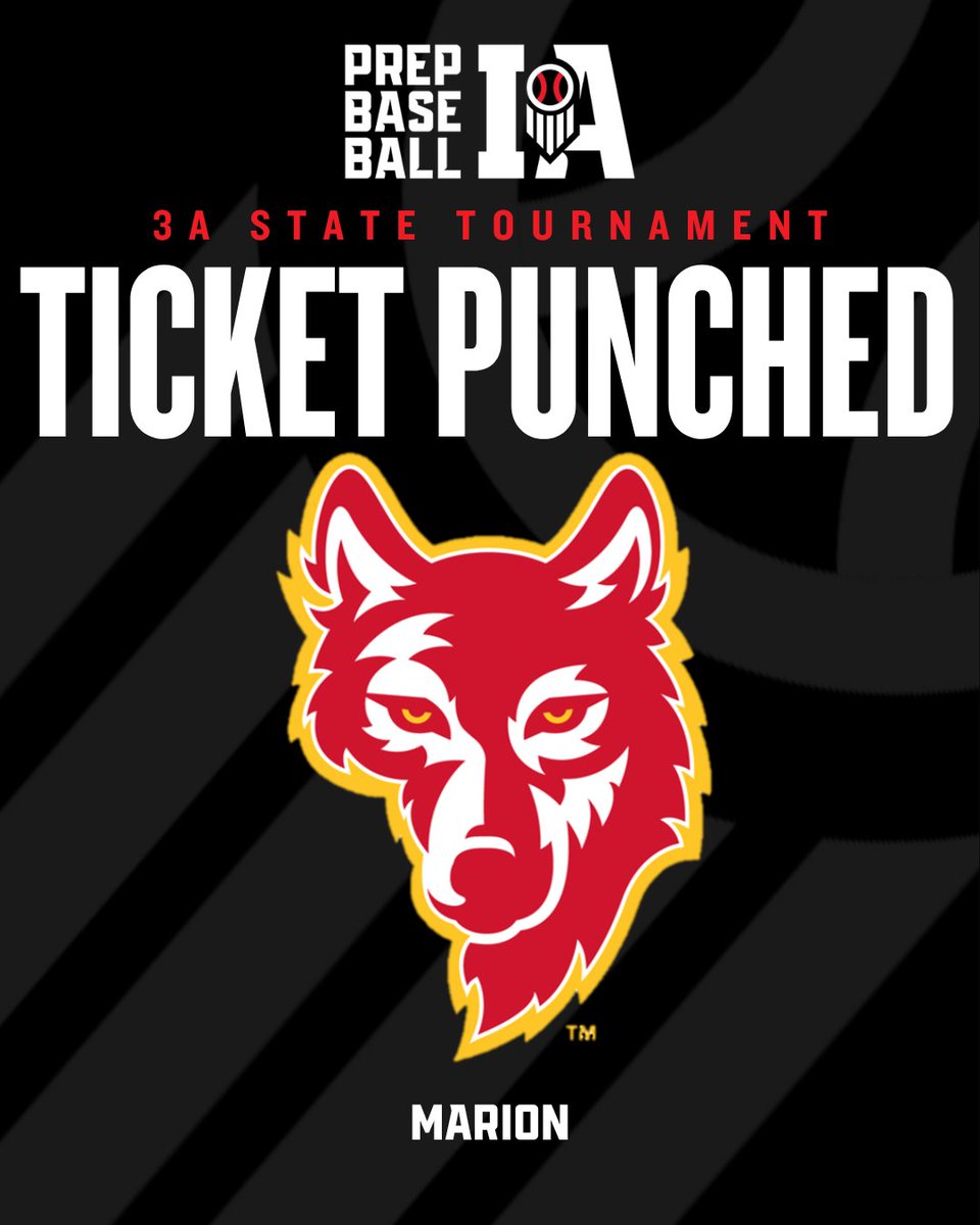 𝙩𝙞𝙘𝙠𝙚𝙩 𝙥𝙪𝙣𝙘𝙝𝙚𝙙.

Congratulations to <a href="/Marion_Baseball/">Marion Baseball</a>

🎟️ 2024 Iowa 3A State Tournament
📍 Veterans Memorial Stadium | Cedar Rapids, Iowa