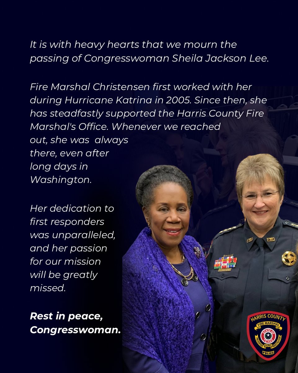 hcfmo's tweet photo. HCFMO  sends our condolences to the family, friends and life long colleagues of Congresswoman Sheila Jackson Lee. https://t.co/pnFxImOkwZ