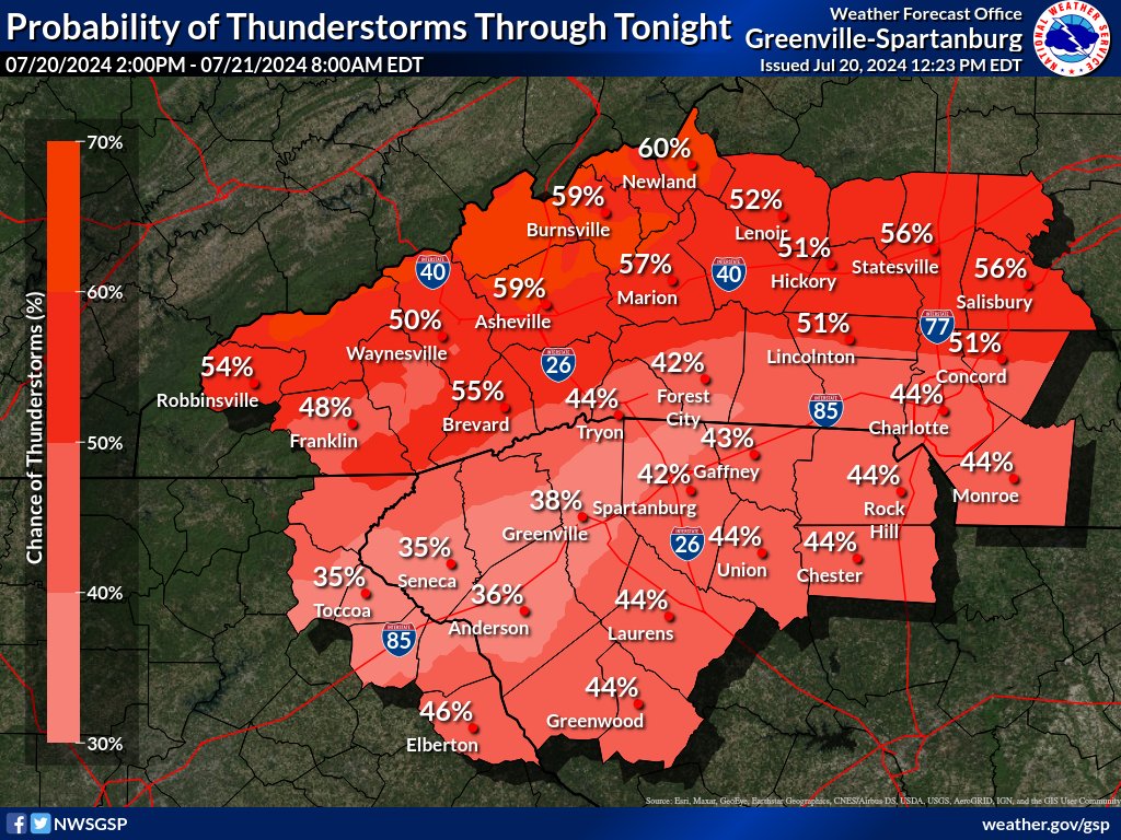 NWSGSP's tweet image. ⛈️Isolated severe storms are most likely across the marginal risk area (darker shade of green) this afternoon and evening. 

💨The main hazard will be damaging wind gusts with any severe storm that develops.

 #ncwx #scwx #gawx