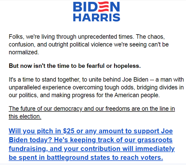 Is_it_too_late's tweet photo. How can Joe Biden “personally keep track” of fund raising when ce can’t get through a sentance, find his way off stage or get a single fact right while reading from teleprompters? Who writes these fairy tail silly narrative fund raising emails? #trulypathetic https://t.co/azMxFmhkEM