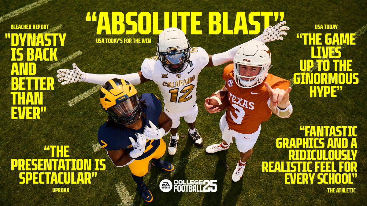 EASPORTSCollege's tweet image. The reviews are in…

#CFB25 is available now
🔗: x.ea.com/80586