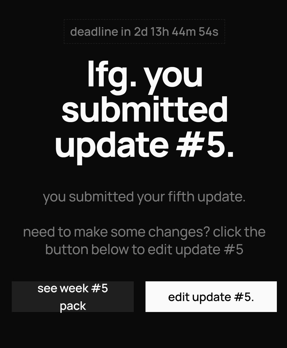 Vibhxv's tweet photo. Submitted update #5, one more to go... #lfg
cc @_buildspace @_nightsweekends https://t.co/tJMjws0w4a