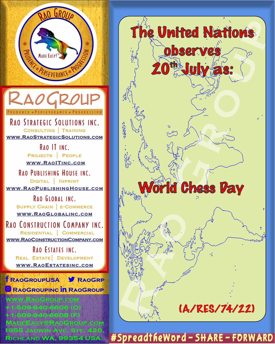 RaoGroupUSA's tweet photo. Rao Group extends its heartiest wishes on #WorldChessDay!

509-940-6606
1955 Jadwin Ave. Ste. 420, Richland, WA 99354
https://t.co/1zvDNUcgEN

#raogroup #raoitinc #richlandwashington #richlandwa #kennewickwa #kennewickwashington #pascowa #pascowashington #tricitieswa https://t.co/Mj6bg8mOB5