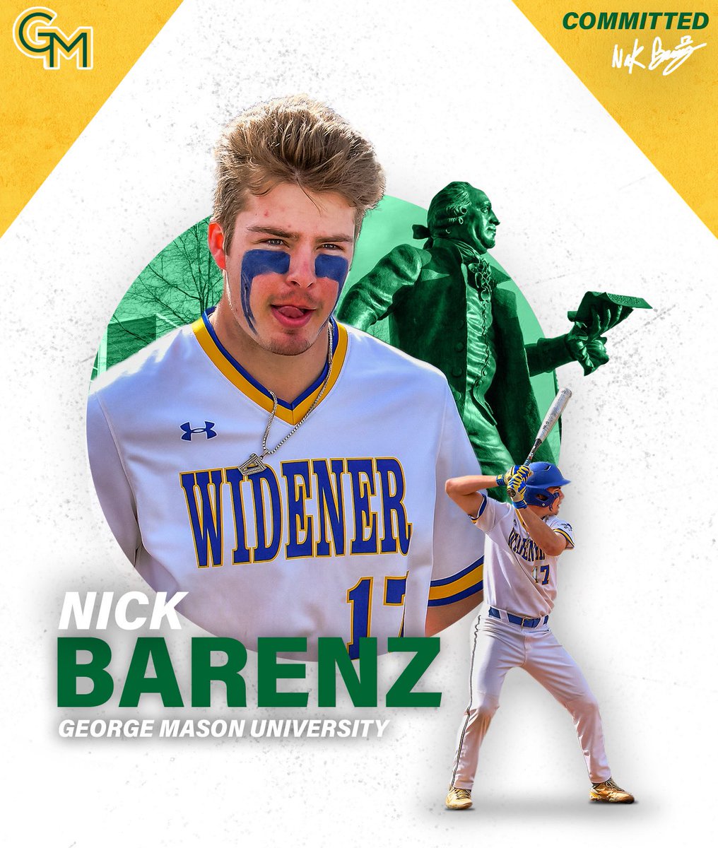 NickBarenz's tweet photo. Extremely exited to announce that I have verbally committed to George Mason University to continue my baseball career. A huge shout out to everyone that has helped me get to this point, especially @OmarAlmodovar1 Go Patriots!!!🟡🟢 https://t.co/WXNPAkzGvE
