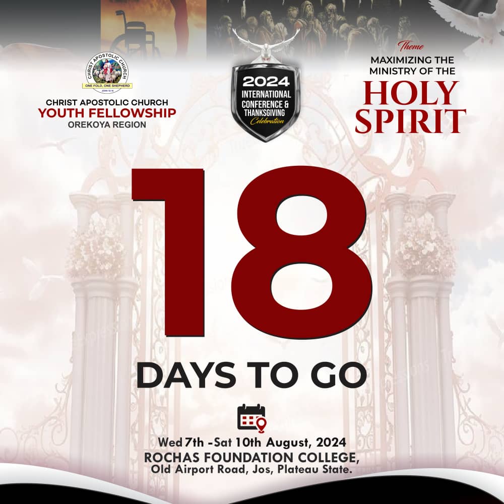 Orekoyaofficial's tweet image. The gift of the Holy Spirit is more important than the possessor of the gift.

MAXIMIZING THE MINISTRY OF THE HOLY GHOST!
#18Daystogo
#2024InternationalConference
#MaximizingTheMinistryOfTheHolyGhost
#CACYOF
#ChristApostolicChurchYouthConference
#CACOrekoyaRegionalHeadquarters