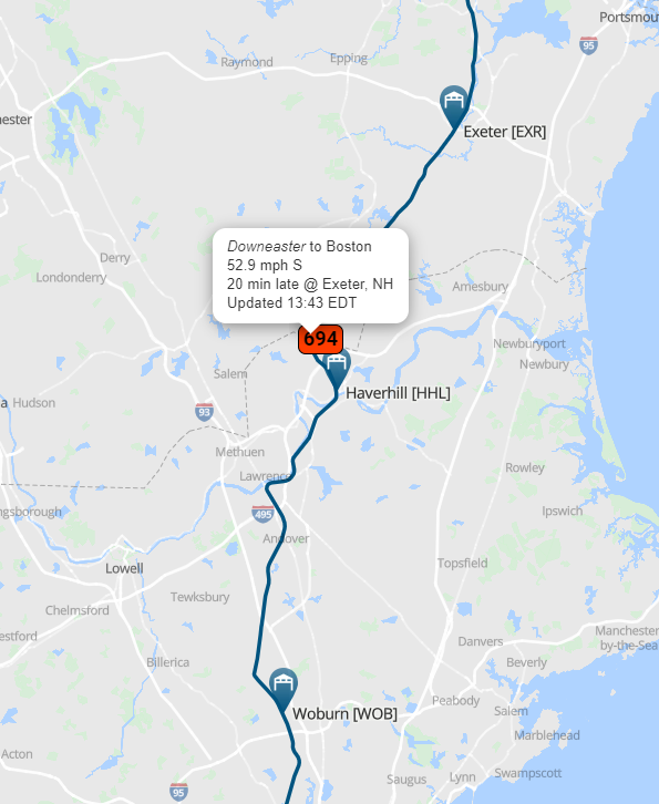 AmtrakStatus's tweet image. Train 694 Downeaster is running approximately 20 minutes late. #Amtrak #Downeaster #Train694 🚄 
"Track Your Train 🚂 #TrainRealTime Stay on top of your journey with real-time updates x.com/AmtrakStatus