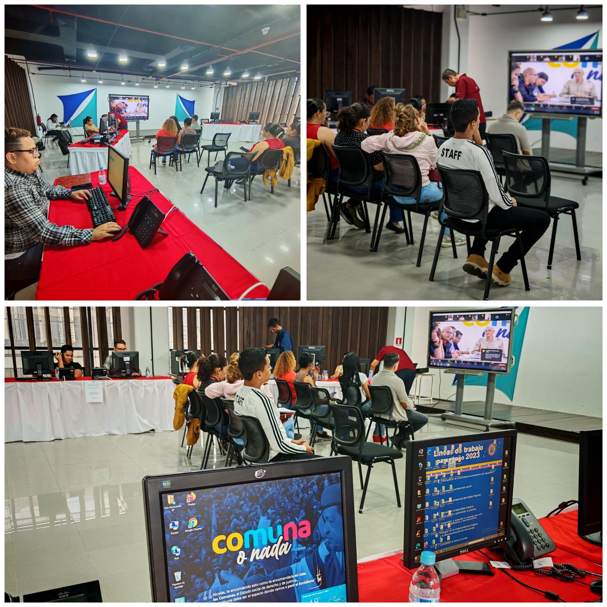 AngelPComuna's tweet image. Estamos en plena videoconferencia con nuestro equipo de Comunas afinando detalles y estrategias desde nuestra sala situacional en vísperas de estas elecciones y junto al poder popular, somos 1.500.000 de dirigentes y dirigentes comunales en todo el país y daremos la gran victoria…