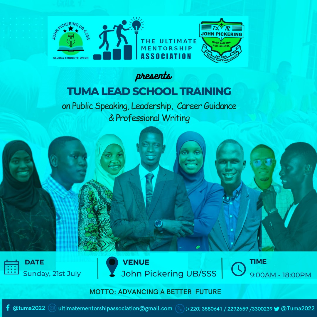 <a href="/Tuma2022/">The Ultimate Mentorship Association</a> will be facilitating a daylong capacity building training at John Pickering Upper Basic and Senior Secondary School tomorrow,  21st July,  2024.

This training is part of our TUMA Lead School Trainings intended to develop the capacity of students.
