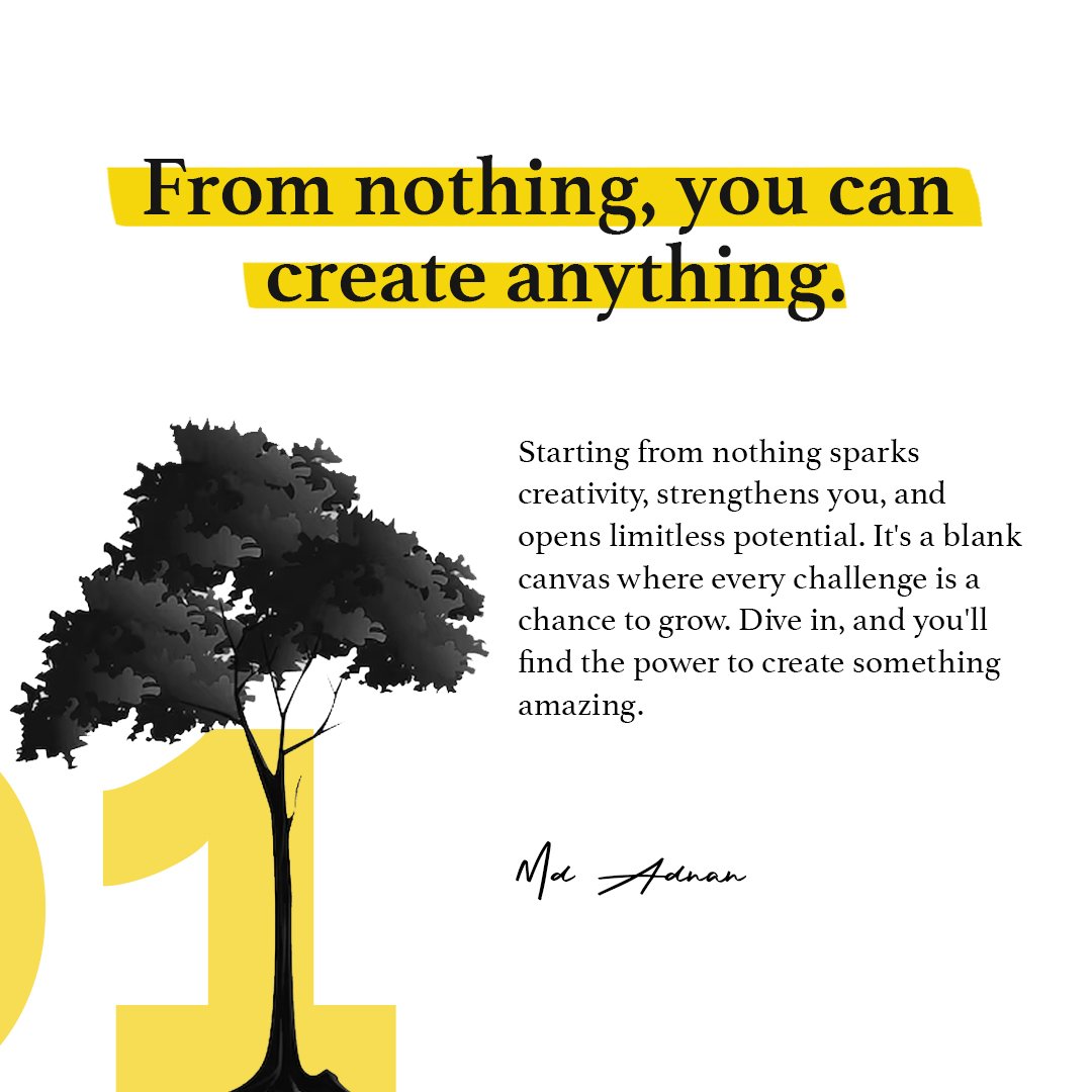 mdadnan0507's tweet photo. Sharing 09 Lessons From My Journey To 22! 
#Day01 

Starting from scratch isn't a setback—it's an opportunity. It sparks creativity!! 
Read The Full Post👇
Follow @mdadnan0507 For More!
 
#CreateAnything
#FromNothingToAnything
#DreamBig 
#JourneyTo22
#MdAdnan0507 https://t.co/Y8x0Dft7QA