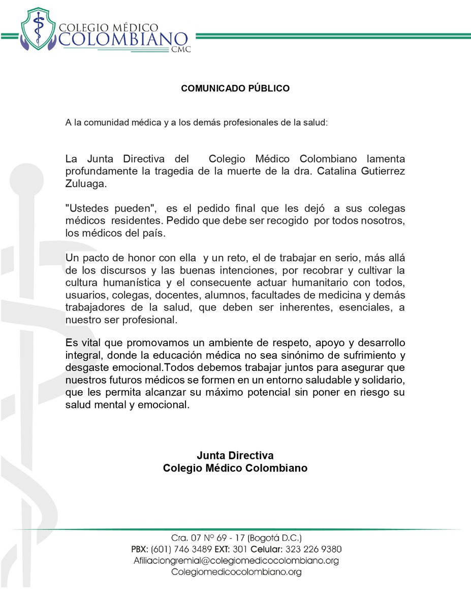 ColegioMedicoCo's tweet photo. Comunicado público a la comunidad médica y demás profesionales de la salud. https://t.co/2mHNK5fsYs