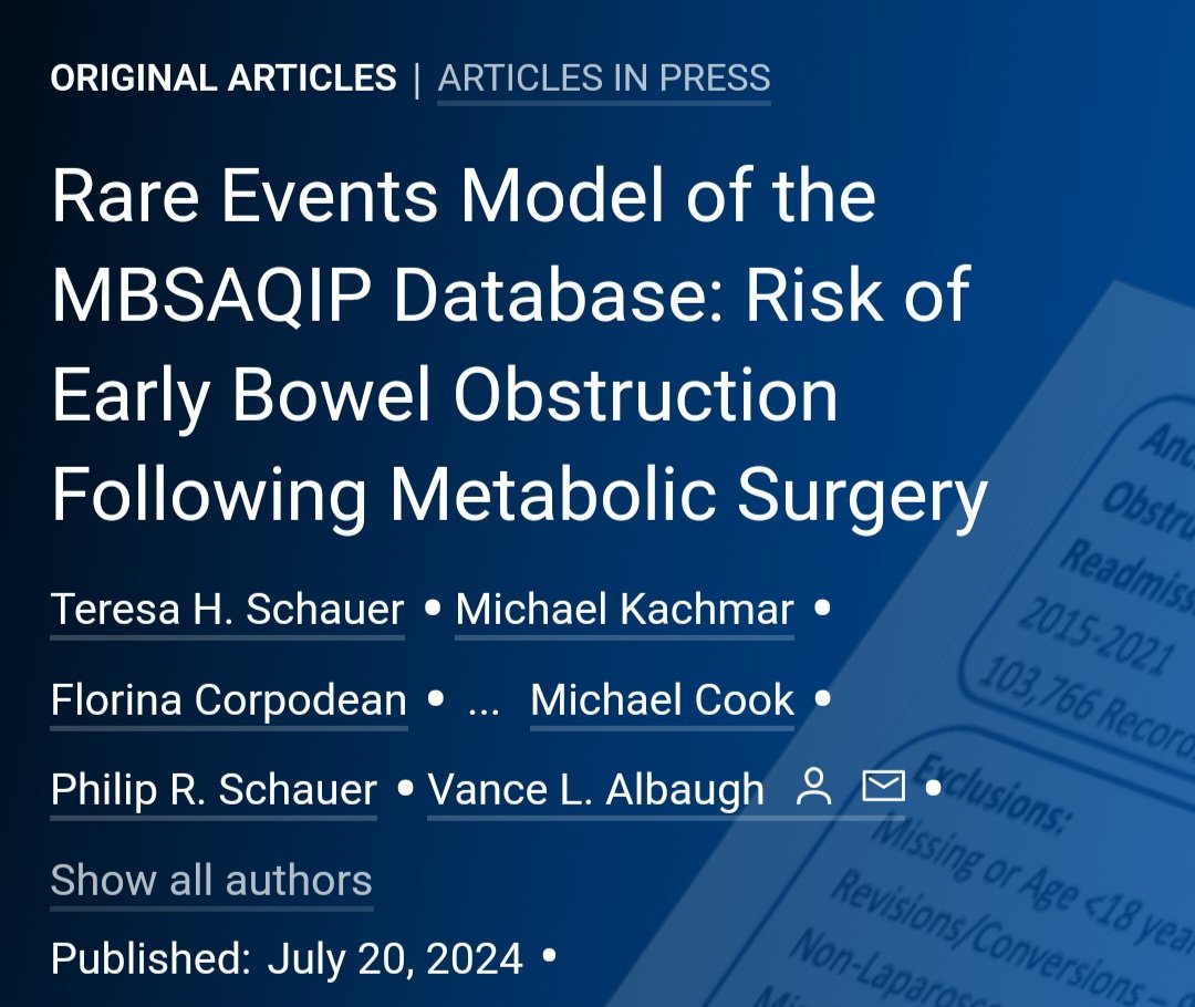 Rare Events Model of the MBSAQIP Database: Risk of Early Bowel Obstruction Following Metabolic Surgery - Surgery for Obesity and Related Diseases
#obesity #bariatricsurgery #soard24 soard.org/article/S1550-…