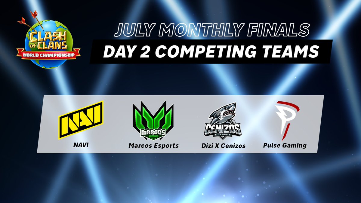 Clash of Clans Esports (@cocesports) on Twitter photo #ClashWorlds July Monthly Finals loading...
โโโโโโโโโโโโโโโโโโโโ 50%
Wars to start Day 2 โ๏ธ
Lower Semis: <a href="/DiziGroup/">DIZI</a> ๐ @PulseGaming_1
Upper Finals: <a href="/EsportsMarcos/">Marcos Esports</a> ๐ <a href="/NAVI_coc/">NAVI Clash of Clans</a>
#ClashWorlds | #ClashEsports #ClashWorlds July Monthly Finals loading...
โโโโโโโโโโโโโโโโโโโโ 50%
Wars to start Day 2 โ๏ธ
Lower Semis: <a href="/DiziGroup/">DIZI</a> ๐ @PulseGaming_1
Upper Finals: <a href="/EsportsMarcos/">Marcos Esports</a> ๐ <a href="/NAVI_coc/">NAVI Clash of Clans</a>
#ClashWorlds | #ClashEsports