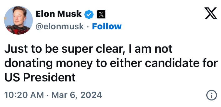 JUST TO BE SUPER CLEAR

On March 6/2024 Elon Musk said that he would not be donating money to either candidate for US president.

Then the Epstein court documents dropped on July 1st.

And now Elon is giving Trump $45 million a month.

Concerning.

#TrumpPedoFiles 
#MuskPedoFiles