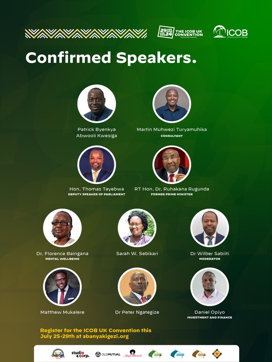ICOB_UKofficial's tweet photo. Our line-up of 10 remarkable speakers. 

Register for the ICOB UK Convention at https://t.co/2ZRwW8YcxU

@Thomas_Tayebwa @RuhakanaR @patrickkwesiga @FloBaing https://t.co/MNEFcJqNEi