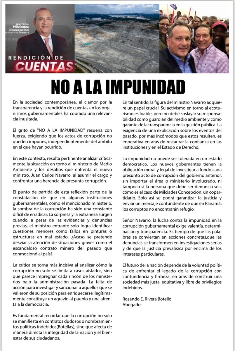 AlvaroAlvaradoC's tweet photo. No a la impunidad. Artículo del Abogado Rosendo Rivera. https://t.co/PJ4ktOEfBY