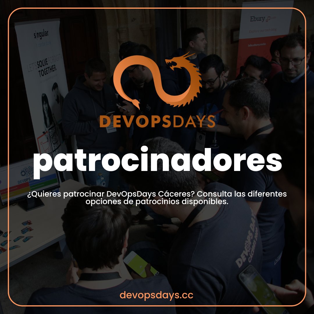 DevOpsDaysCC's tweet photo. 🚀 ¡Lleva tu marca al siguiente nivel! 🌐 Buscamos patrocinadores para #DevOpsDaysCC24. Sé parte de un evento que reúne a la élite del DevOps en Cáceres. 🌟 Escríbenos para conocer nuestras opciones de patrocinio.

https://t.co/D6G9NnDa0P

#DevOpsDays #Cáceres #DevOps https://t.co/emaS2i2Lj4
