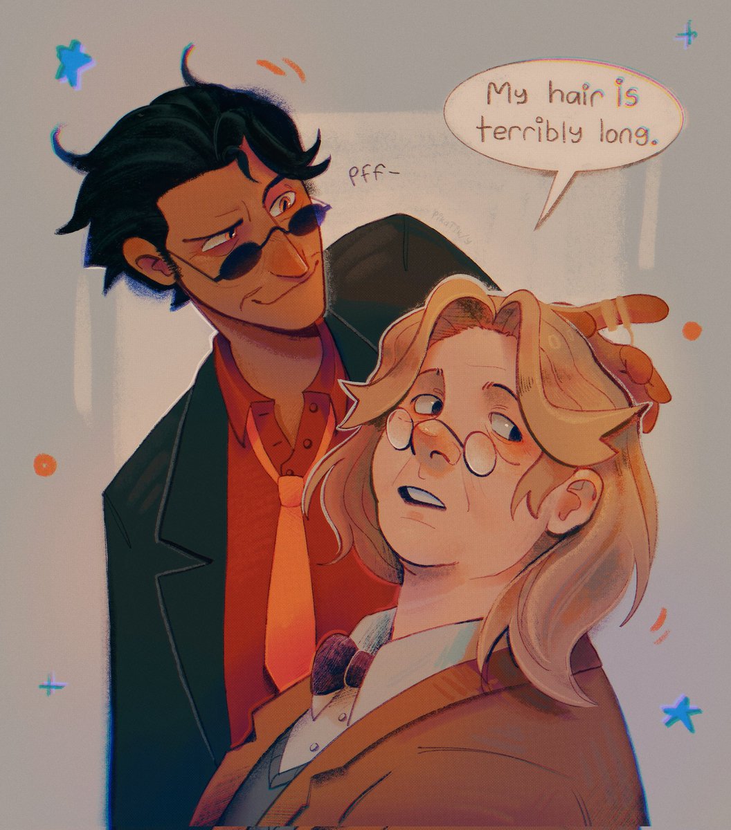 I just like drawing them talking

(Long haired Aziraphale again :D)

---
#GoodOmens #GoodOmensFanArt #Crowley #Aziraphale #BookOmens #GoodOmensBook