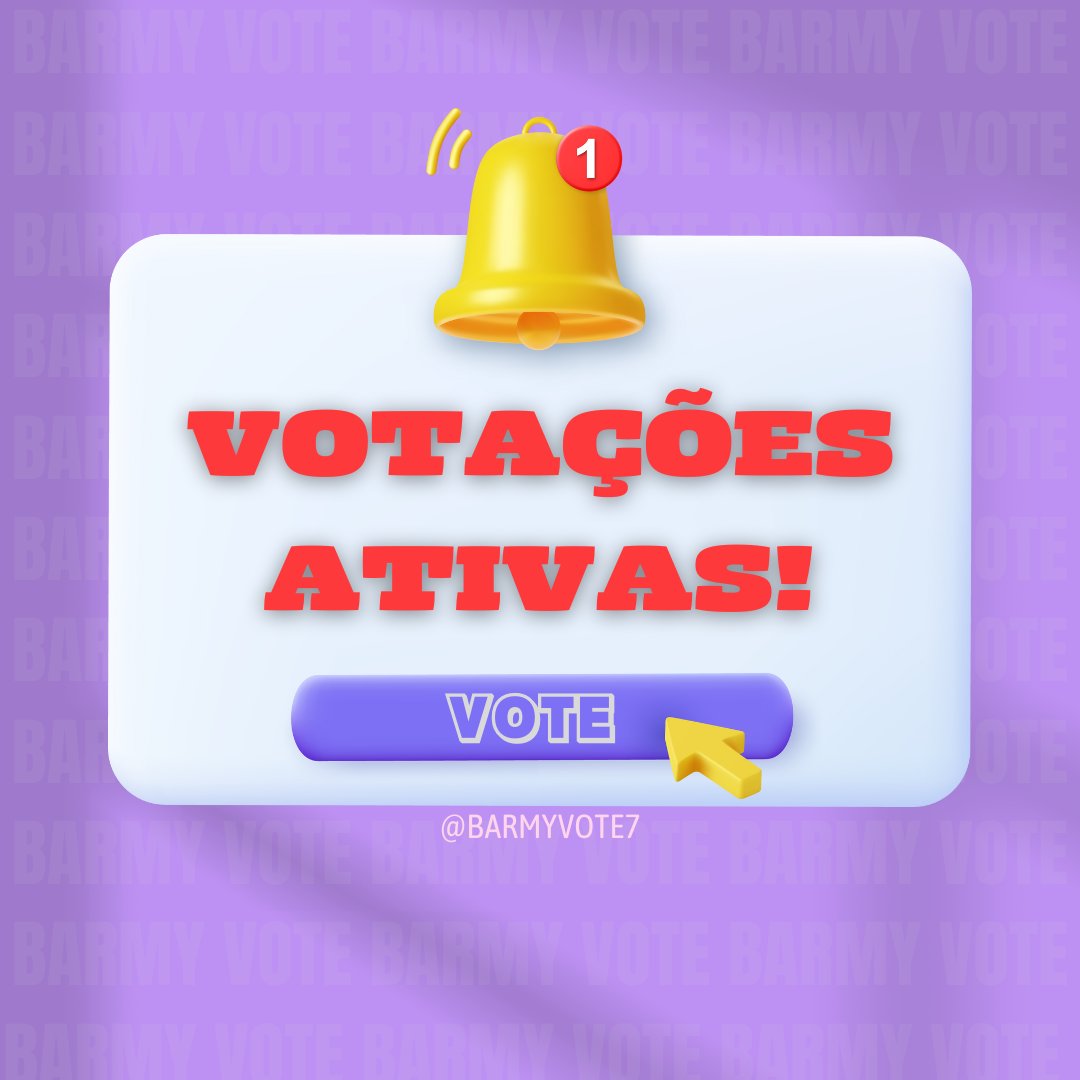BARMYVOTE7's tweet photo. 🧵| LISTÃO DE VOTAÇÕES ATIVAS!

ARMY's segue a lista com todas as votações [🗳️] do BTS (grupo/solo) em andamento (20/07). 
𝗣𝗿𝗶𝗼𝗿𝗶𝘇𝗲𝗺 que estão sinalizadas com [🏆] pois valem prêmio físico, e siga na ordem das que acabarão primeiro (a lista está organizada por app e por data de finalização).

Consulte as categorias de acordo com o app instalado no seu celular. 📲

𝙈𝙉𝙀𝙏
🗳|  [EP 854] MNET - MCOUNTDOWN PRE-VOTING 🏆 (22/07) 🚨
🔗: https://t.co/Mg8TWL347x

𝙁𝘼𝙉𝙉 𝙎𝙏𝘼𝙍
🗳| Weekly Music (22/07)
🔗: https://t.co/9kXWFk1z33 

🗳| TMA Best Music Summer [🏆FINAL] (29/07) 🚨
🔗: https://t.co/GVMNXTBtqq

🗳| THE FACT MUSIC AWARDS - SOLO [🏆PRELIMINAR] (22/07)
🔗: https://t.co/ixVefhCt7r

𝙐𝙋𝙄𝘾𝙆
🗳|  2024 KWDA Global Upick Choice  [🏆1º Round]  (25/07) 
🔗: https://t.co/xywp2bVHrx

🗳| 2024 KWDA Boy Group Popularity Award  [🏆FINAL]  (08/08) 🚨
🔗: https://t.co/1ZgqtL7Sbb

🗳| [JULY] K-POP ARTIST (Boy) (22/07)
🔗: https://t.co/yVB40jCjEB

𝙄𝘿𝙊𝙇 𝘾𝙃𝘼𝙈𝙋:
🗳| [FINAL] BEST MUSIC 🏆 (21/07)
🔗: https://t.co/bX9GJkcdYF

🗳|  POP-K TOP10 FRIDAY (22/07)
🔗: https://t.co/4jMPS2opu8

🗳| Comeback M/V Promotion (26/07)
🔗: https://t.co/y5F9fA98rw

𝙈𝙔𝟭𝙋𝙄𝘾𝙆
🗳| Who is the star that make brand shine? (21/07)
🔗: https://t.co/5J9EX6ZYxB

🗳| My1pick Chart - K-POP GROUP 🏆 (25/07)
🔗: https://t.co/e0eykRK91Z

🗳| My1pick Chart - K-POP SOLO 🏆 (25/07)
🔗: https://t.co/F3eEo6bEE8

🗳| The 34th Seoul Music Awards Monthly FanVote (July) (31/07)
🔗Main Prize: https://t.co/wC4frTbN1o
🔗Korean Wave Award: https://t.co/QP3pPKiI9h
🔗K-pop World Choice Group: https://t.co/eGUTWp3xMN
🔗K-pop World Choice Solo: https://t.co/vzrOK6OVf1

𝙁𝘼𝙉𝘾𝘼𝙎𝙏:
🗳: [EP3] ENA KPOP UP BEST MUSIC (21/07) 🏆
🔗: https://t.co/M5AK5xNGbH

🗳: September Anniversary Vote (23/07)
🔗: https://t.co/BWATsJ2iq4

🗳: Position Vote:  Visual Center (24/07)
🔗: https://t.co/E9fOpqebzX 

🗳: Trend of the Year: KPOP SOLO | July  (28/07)
🔗: https://t.co/tLxAJtPzcK

𝙁𝘼𝙉𝙋𝙇𝙐𝙎:
🗳| 30th MALE IDOL LEAGUE (23/07)
🔗: https://t.co/VUUAaEnnWb

🗳| K-POP prince who looks good with Pink Hair (25/07)
🔗: https://t.co/PNHA3T6Js8

🗳| September Birthday Vote (14/08)
🔗: https://t.co/pj2GASO4hz

𝘾𝙃𝙊𝙀𝘼𝙀𝘿𝙊𝙇 
🗳| September B-day Pool (aba Miracle) (31/07)
🔗: https://t.co/bfZi4rNwm2

𝙋𝙊𝘿𝙊𝘼𝙇:
🗳| The 34th Seoul Music Awards Monthly FanVote (July) (31/07)
🔗Main Prize: https://t.co/a1Ekjsj4FM
🔗Korean Wave Award: https://t.co/fyoGu0lWxd
🔗K-pop World Choice Group: https://t.co/eBUL8vq7vU
🔗K-pop World Choice Solo: https://t.co/MmbJziPAfm

𝙆-𝙋𝙊𝙋 𝙎𝙀𝙊𝙐𝙇: 
🗳| The 34th Seoul Music Awards Monthly FanVote (July) (31/07)
🔗  https://t.co/VO2zuX7Jgw

𝙆𝘿𝙊𝙇:
🗳| July Monthly Ranking (31/07) 
🔗: https://t.co/SNH0r9C9Oo

𝙎𝙃𝙄𝙉𝙄𝙉𝙂 𝘼𝙒𝘼𝙍𝘿𝙎:
🗳| Best Kpop Rapper 2024 (31/07)
🔗: https://t.co/OgGxoEexRN

🗳️| Most handsome man in the world 2024 (31/12)
🔗: https://t.co/585KNBq7v7 

Se tiverem alguma dúvida ou problema, podem nos chamar pela dm e nos comentários ☺️

𝘈𝘴 𝘪𝘯𝘧𝘰𝘳𝘮𝘢çõ𝘦𝘴 𝘤𝘰𝘯𝘵𝘪𝘥𝘢𝘴 𝘯𝘰 𝘱𝘰𝘴𝘵 𝘧𝘰𝘳𝘢𝘮 𝘱𝘦𝘴𝘲𝘶𝘪𝘴𝘢𝘥𝘢𝘴 𝘥𝘪𝘳𝘦𝘵𝘢𝘮𝘦𝘯𝘵𝘦 𝘯𝘰𝘴 𝘢𝘱𝘭𝘪𝘤𝘢𝘵𝘪𝘷𝘰𝘴 𝘦 𝘰𝘳𝘨𝘢𝘯𝘪𝘻𝘢𝘥𝘢𝘴 𝘱𝘦𝘭𝘢 𝘦𝘲𝘶𝘪𝘱𝘦 𝘉𝘈𝘙𝘔𝘠 𝘝𝘖𝘛𝘐𝘕𝘎. 𝘚𝘦 𝘧𝘰𝘳𝘦𝘮 𝘳𝘦𝘱𝘰𝘴𝘵𝘢𝘳, 𝘥ê𝘦𝘮 𝘰𝘴 𝘥𝘦𝘷𝘪𝘥𝘰𝘴 𝘤𝘳é𝘥𝘪𝘵𝘰𝘴 𝘰𝘶 𝘯𝘰𝘴 𝘢𝘫𝘶𝘥𝘦𝘮 𝘥𝘢𝘯𝘥𝘰 𝘙𝘛 𝘯𝘰 𝘵𝘸𝘦𝘦𝘵.