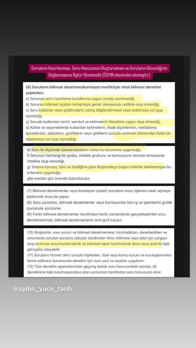 Soruların Hazırlanması, Soru Havuzunun Oluşturulması ve Soruların Güvenliğinin Sağlanmasına İlişkin Yönetmelik ÖSYM sitesinden alınmıştır.

#ösymcevapbekliyoruz
<a href="/OSYMbaskanligi/">ÖSYM</a> <a href="/nowhaber/">NOW HABER</a> <a href="/tgrthabertv/">TGRT HABER</a> <a href="/eczozgurozel/">Özgür Özel</a> <a href="/erbakanfatih/">Dr. Fatih Erbakan</a> <a href="/selcukktepeli/">Selçuk Tepeli</a>