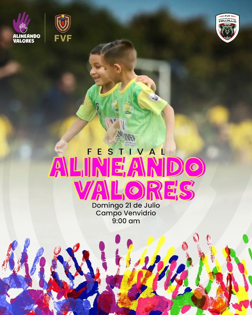 afetrujillo's tweet photo. ¡Festival Alineando Valores! 🎉

😍 Cumpliendo con el programa impulsado por la Federación Venezolana de Fútbol ( @fvf_oficial ), Trujillo, se viste de fiesta este domingo 21 de Julio con el Festival Alineando Valores.

¡Juntos por un Juego Limpio! ‼️⚽ https://t.co/ocQnK3VCt3