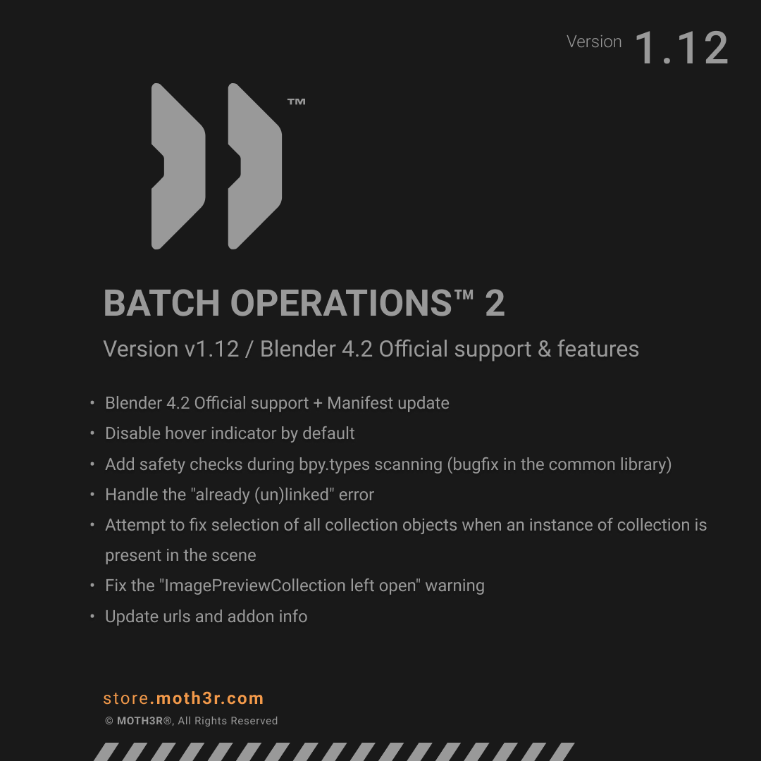 moth3r's tweet photo. BATCH OPERATIONS™ - Blender 4.2 is now officially supported + Bug Fixes:

https://t.co/r4usqNuRI2

#batchops #b3d #addon https://t.co/R92x1xv6ip