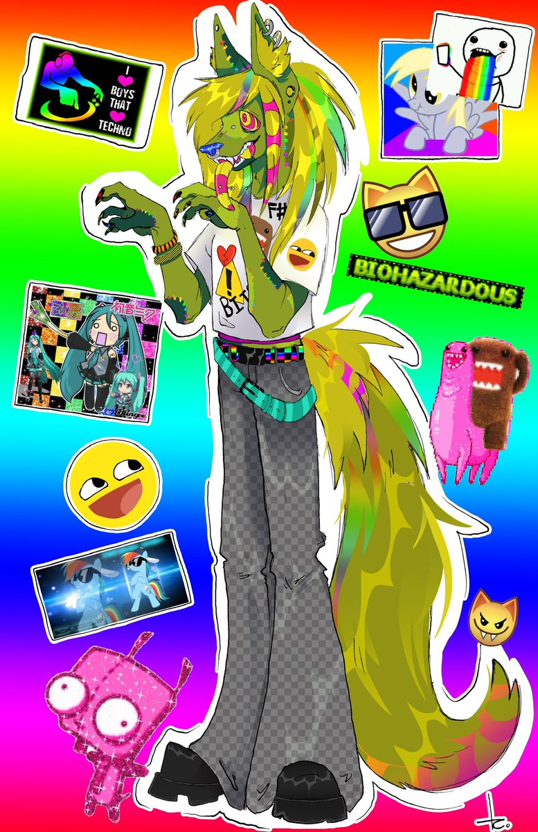 SPARKLE DOG!! 🏴‍☠️🌈🦄🐆✨🍭🎹🔪🏁 #scene #emo #rainbow #eyestrainart #scenecore #furry #fursona #mlp #2010snostalgia