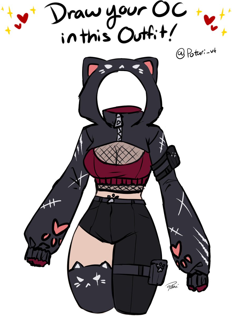✨Draw your OC in this outfit ✨
Kitty Cat Assassin Edition 😼🔪

Rules:
- Please credit me!     
- QRT this or tag me so I can see.    
- No tracing/edits please! This is not a base.    
- Personal Use ONLY!     
- Feel free to change the colors to fit your character better :D