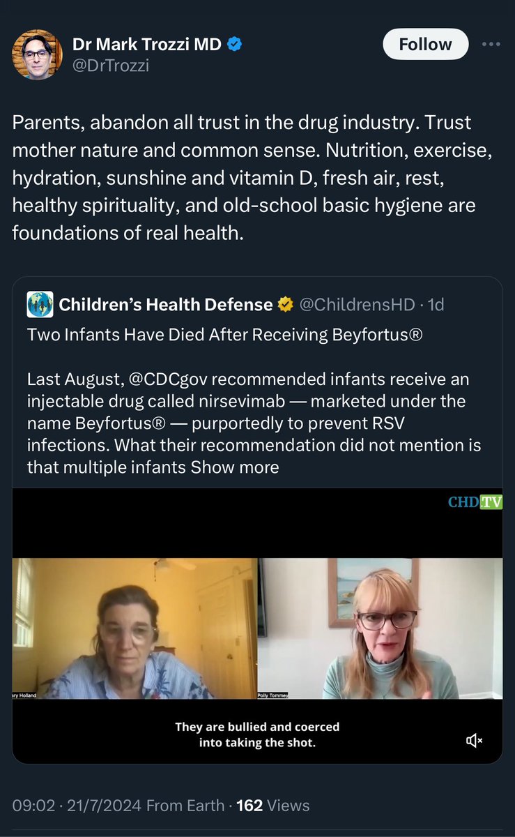 QuackDetector's tweet photo. “abandon all trust in the drug industry”
“take these supplements for some weeks”
#QuackTrozzi https://t.co/LAyzuRACZH