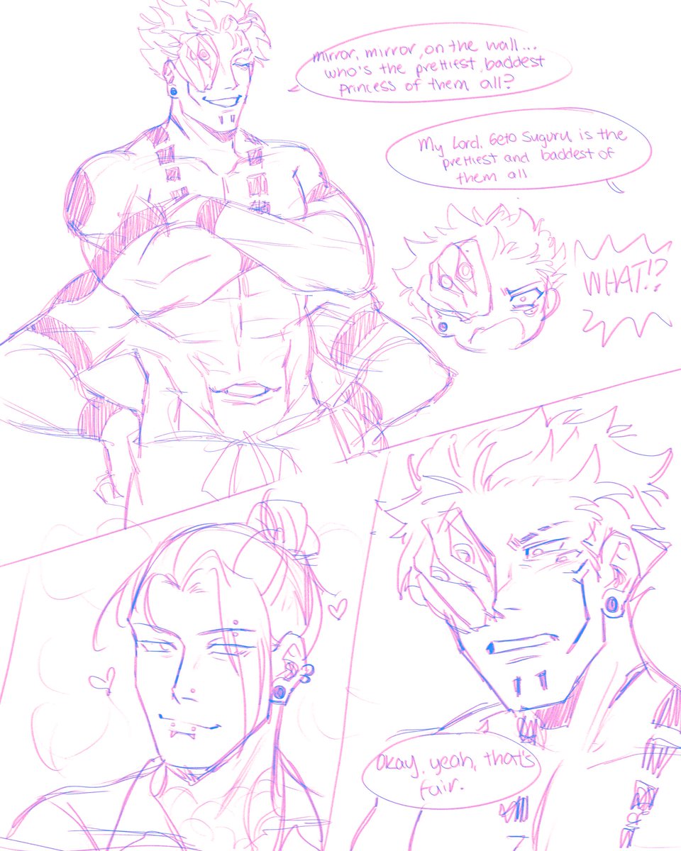i think sukuna would acknowledge a man's beauty the same way he acknowledges strength. and since geto is the prettiest man ever...🤭💖

#art #jjk #sukuna