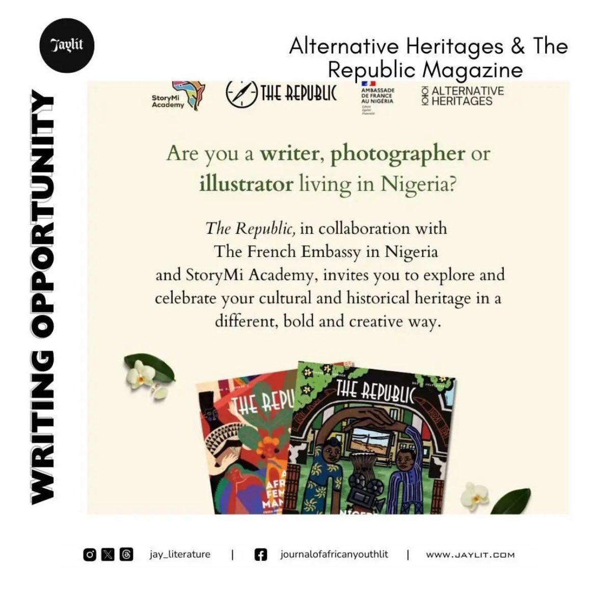 JAY_Literature's tweet photo. Don't miss this opportunity to get your work published and read!

For more, click: https://t.co/L5sBJIrzLJ

#jaylit #jayliterature #callforsubmissions #writingcommunity #writerswanted https://t.co/9HVsRvj0Fx