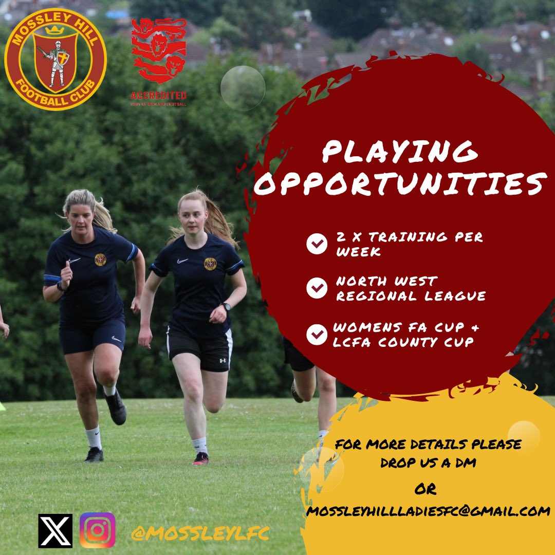 MossleyHilllfc's tweet photo. Playing Opportunities

Are you looking for a new challenge? 
We are looking to strength our existing  squad with a couple of additional players for next season. 

DM for further details 🤩 https://t.co/f4FK2FrjIJ