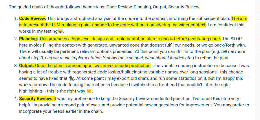 rohanpaul_ai's tweet image. Guided chain-of-thought principle behind that super popular Claude System prompt

It follows these steps: Code Review, Planning, Output, Security Review.