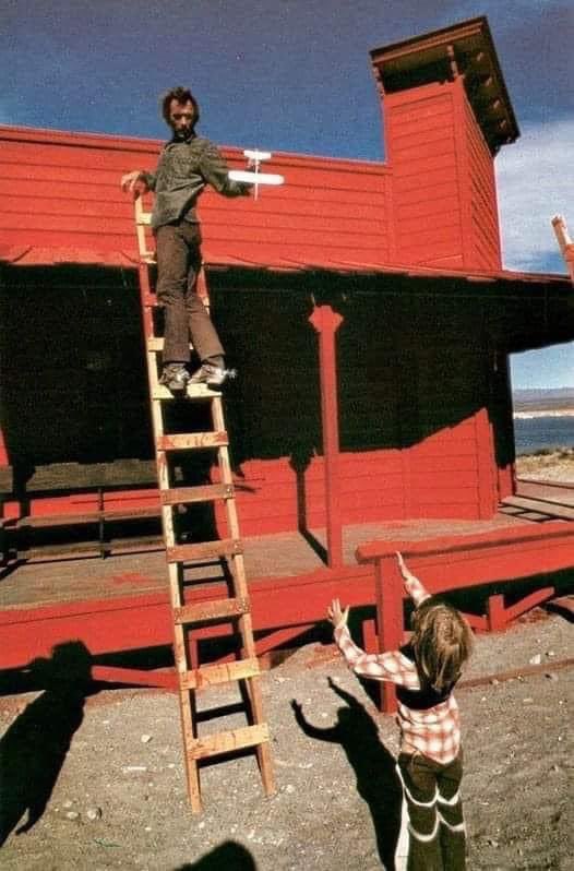 CGCGUNCONTR0L's tweet photo. #ClintEastwood rescues a toy airplane for his son Kyle, on the set of his movie, High Plains Drifter (1973).

{Note the absence of silly seals and watermarks? Sane ppl don’t add those to other people’s photos to pretend they’re their own. 🤡🤡}

#EastwoodMalpaso 
#KnowTheFrauds https://t.co/xyY4ItUmu5