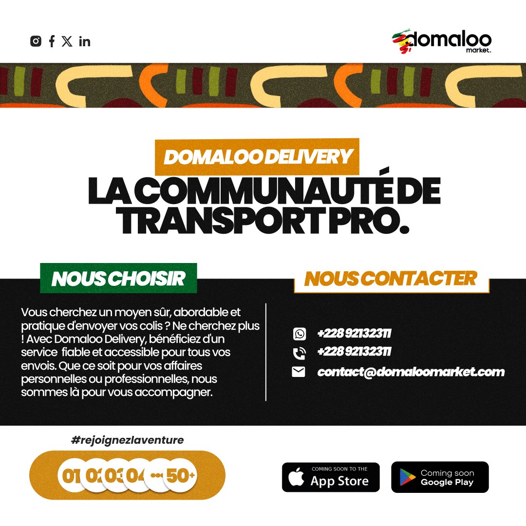 DomalooT's tweet photo. DOMALOO DELIVERY, notre service de transport de colis assuré par des partenaires expérimentés. Profitez de la rapidité, de la sécurité, et des tarifs avantageux pour vos envois.😎✅

Rejoignez-nous et simplifiez vos envois dès aujourd'hui ! 

#domaloodelivery #transportpro https://t.co/4eZUJyDfB9