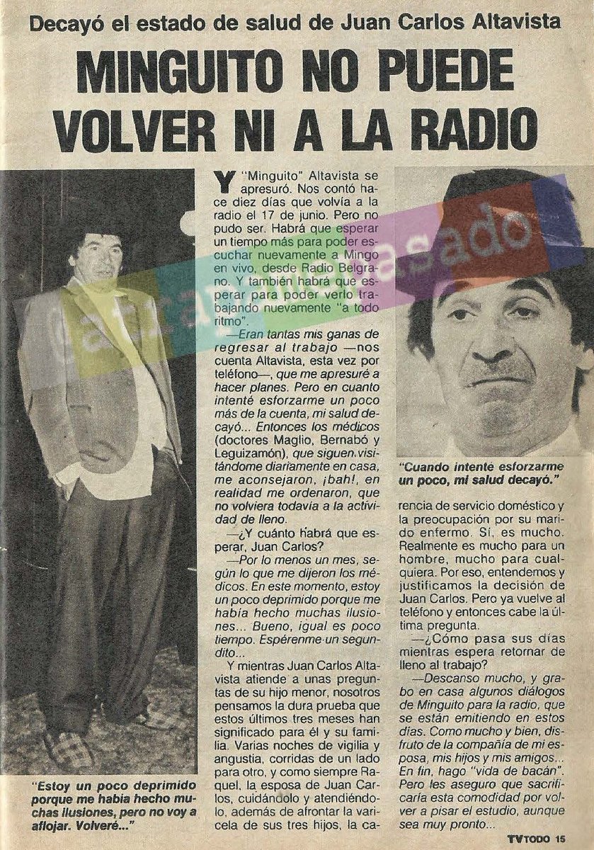 atrapamepasado's tweet photo. 📻 Los problemas de salud que aceleraron la partida de Juan Carlos Altavista, aquel #20deJulio #En1989, comenzaron #7años antes: #En1982 tuvo que abandonar su programa en LR3 Radio Belgrano, según cuenta en esta nota la extinta revista #TVTodo. https://t.co/KSmgsJVWVd