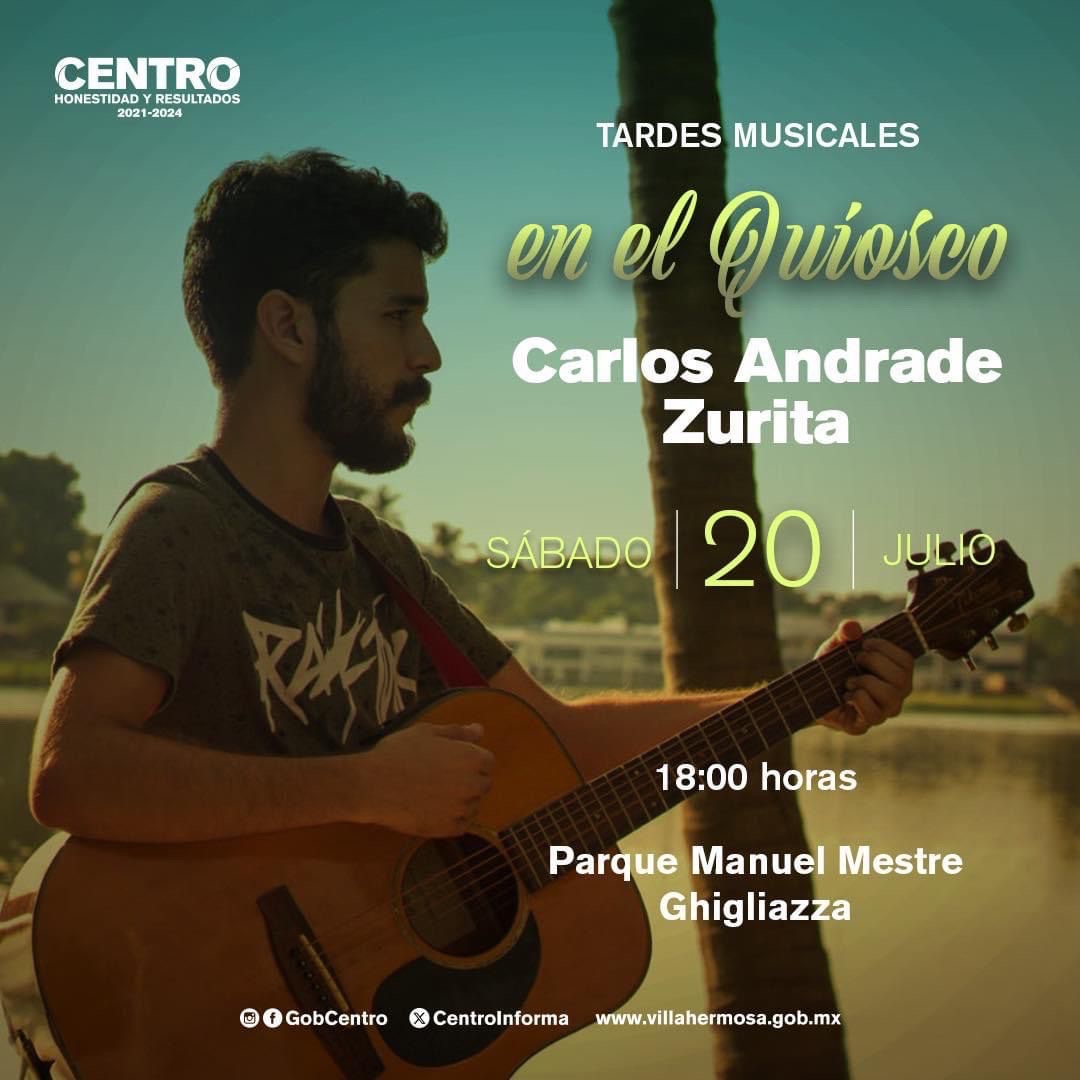 sinreservas620's tweet photo. #Centroinforma | Hoy sábado 20 de julio, asiste a “Tardes Musicales en el Quiosco” y disfruta del talento del cantante y guitarrista Carlos Andrade Zurita, quien cuenta con 13 años de experiencia en la música. La cita es a las 18:00 horas en el parque Manuel Mestre Ghigliazza. https://t.co/JOKedlwJS5
