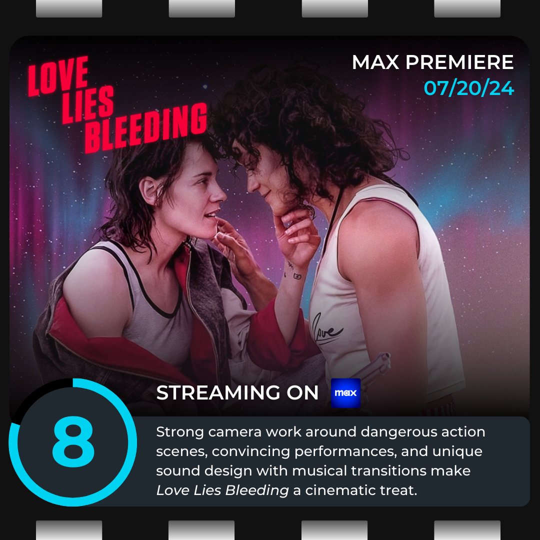 ThePoppinPod's tweet photo. One of the best movies of the year so far, #LoveLiesBleeding 🩸 is streaming now on #Max

Review: 8/10
Full of grime, crime, and heart with a kickass soundtrack and powerful performances, both sides of the camera give it their all

Full #Letterboxd review: https://t.co/3XXzEhvuLU https://t.co/nU44Q2DJHv