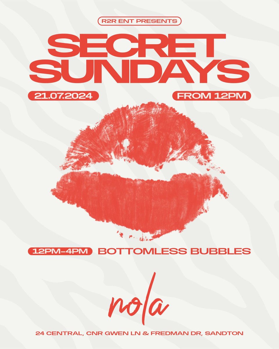 RICE2RICH's tweet photo. WE ARE SO BACK!

THIS TIME YOU CAN GET YOUR FIX WITH US EVERY OTHER SUNDAY AT NOLA SANDTON!! 🚀💋

Good food, good music, &amp; even better champagne! 🥂 
See you soon. 🤫

#rice2rich #jozibrunch #brunch #sundays https://t.co/TnxGNtVl2d