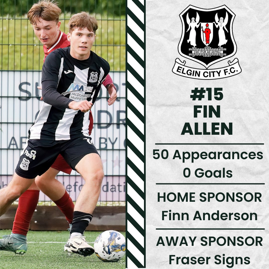 Congratulations to Fin Allen who made his 50th appearance for the club during todays match v Peterhead. 

Fin made his Elgin City debut on 10th July 2021 v Arbroath in the League Cup.

Congratulations Fin and here’s to the next 50!